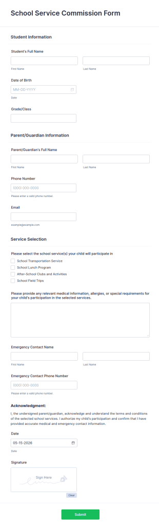 School Service Commission Form Template