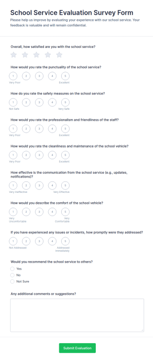 School Service Evaluation Survey Form Template
