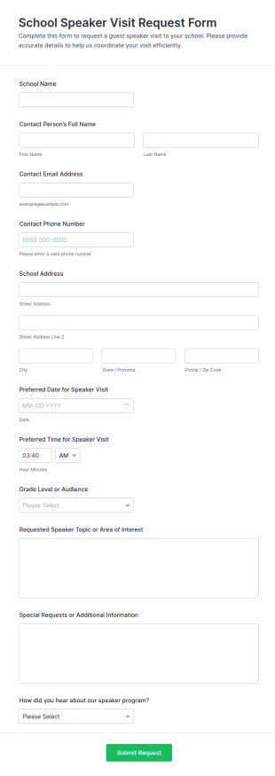 School Speaker Visit Request Form Template