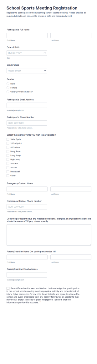 School Sports Meeting Registration Form Template