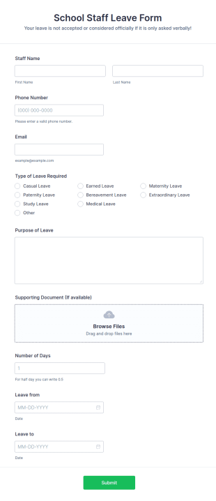 School Staff Leave Form Template