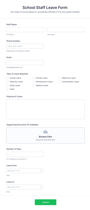 School Staff Leave Form Template