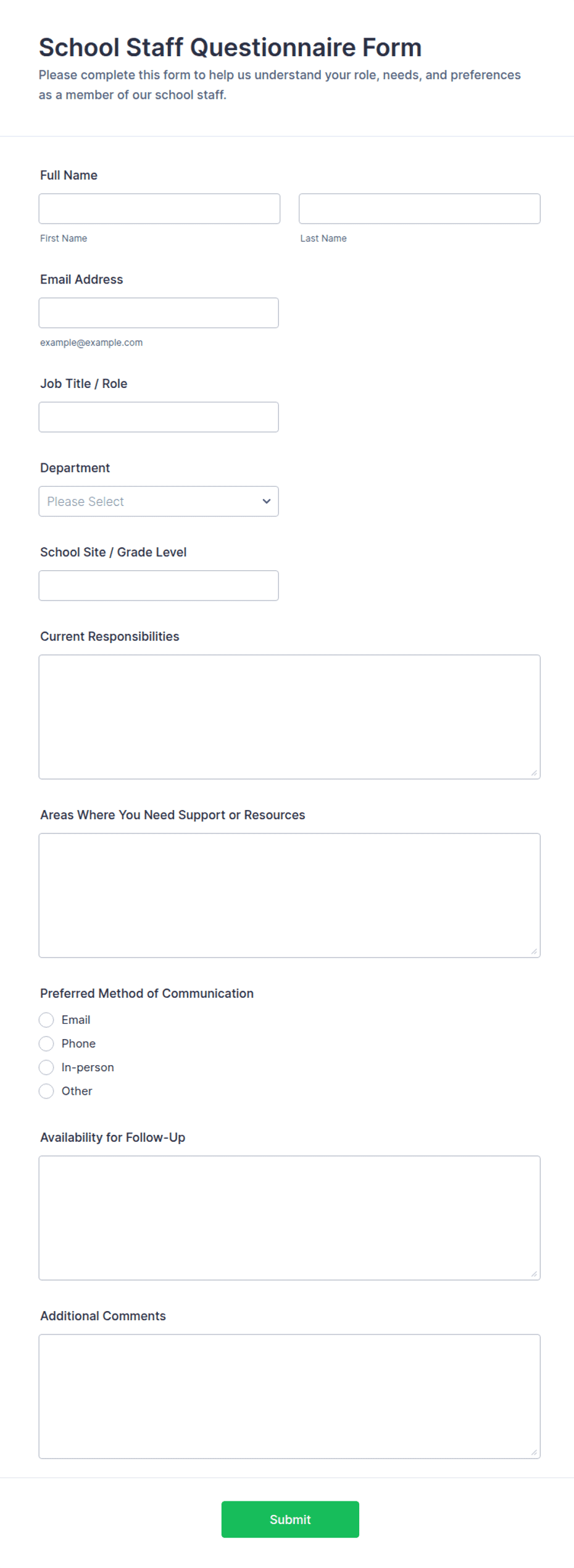 School Staff Questionnaire Form Template | Jotform