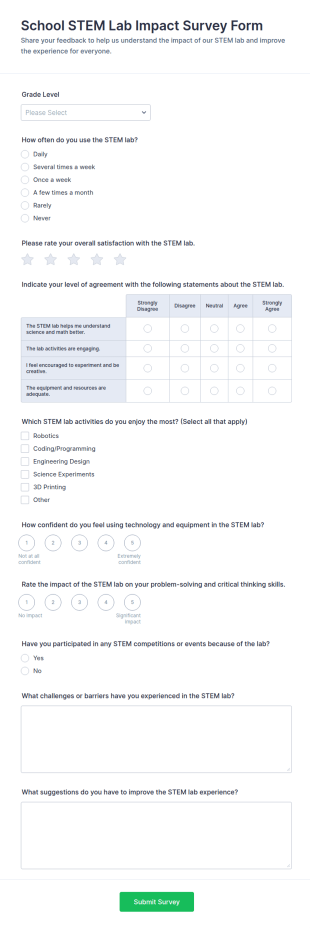 School STEM Lab Impact Survey Form Template