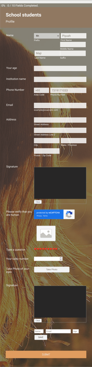School Student Form Template