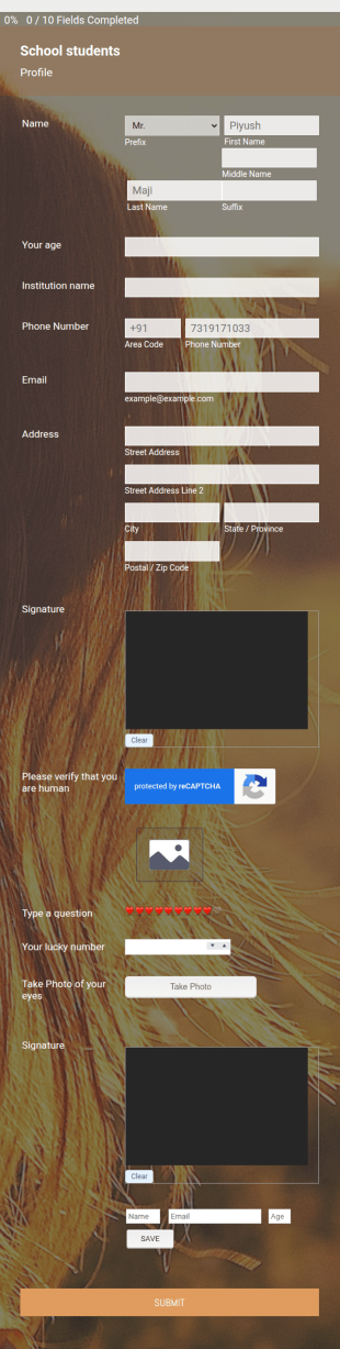 School Student Form Template
