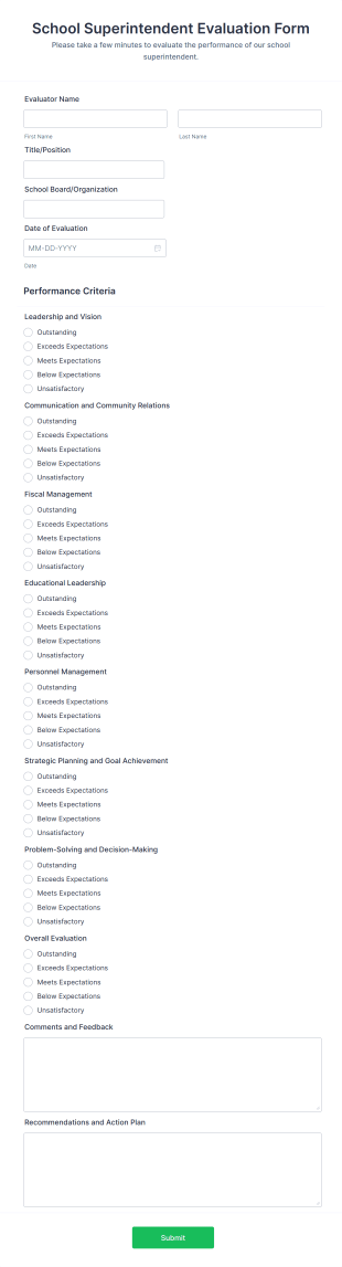 School Superintendent Evaluation Form Template