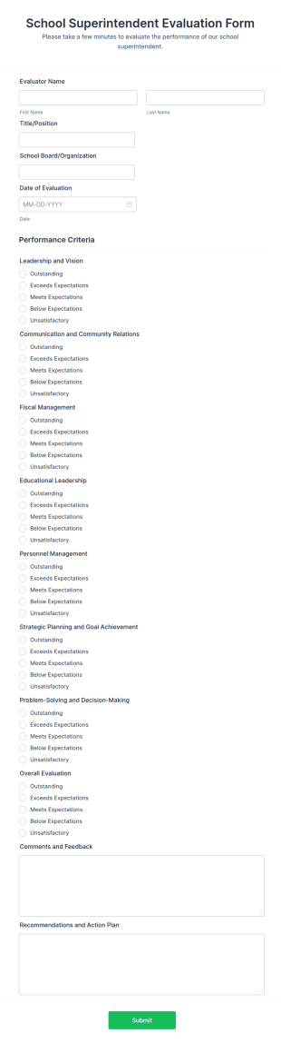 School Superintendent Evaluation Form Template