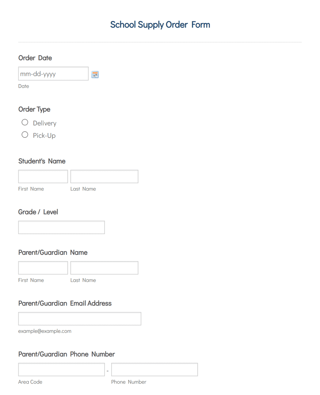 Order Form Ncert School Supply Order Form Template | Jotform