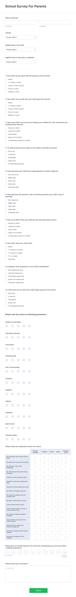 presentation handout template School Survey For Parents Form Template