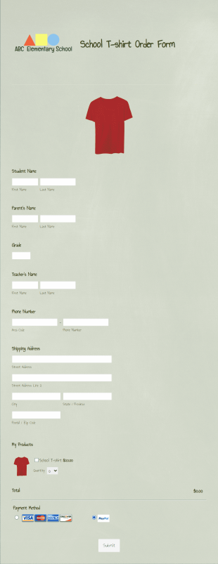 School T Shirt Order Form Template