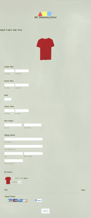 School T Shirt Order Form Template