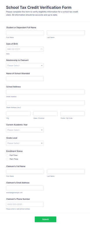 School Tax Credit Verification Form Template