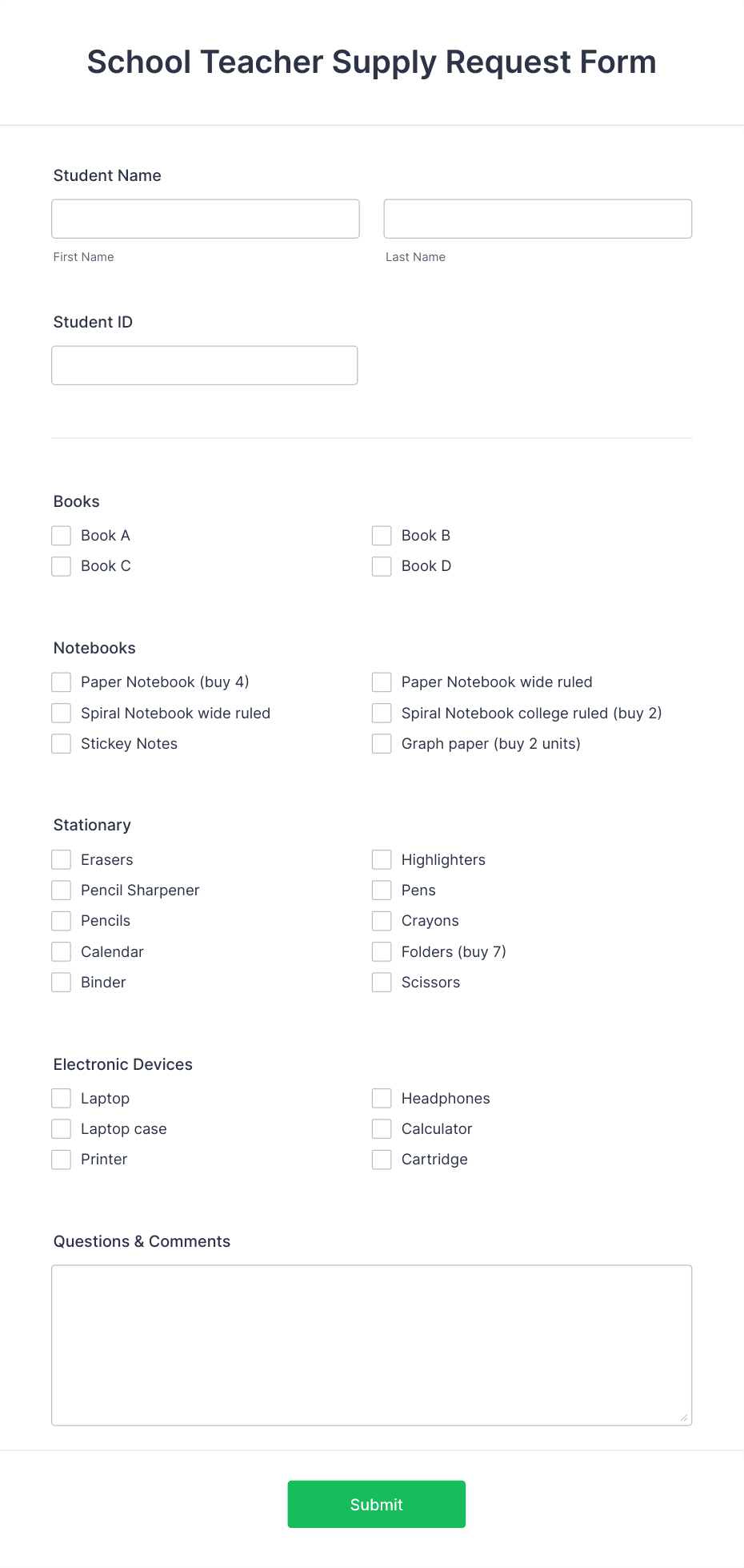 School Teacher Supply Request Form Template | Jotform