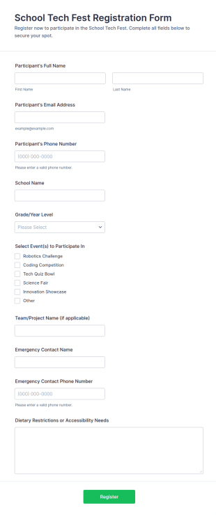 School Tech Fest Registration Form Template