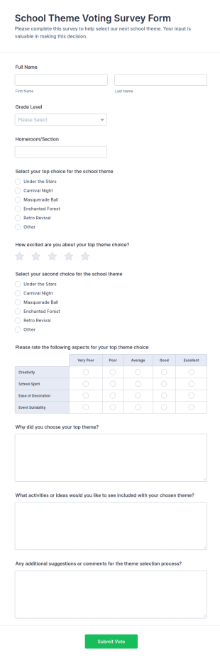 School Theme Voting Survey Form Template