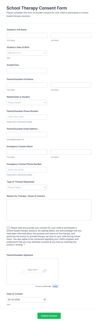 School Therapy Consent Form Template