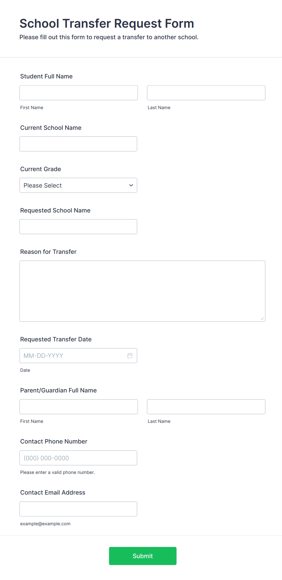 School Transfer Request Form Template | Jotform