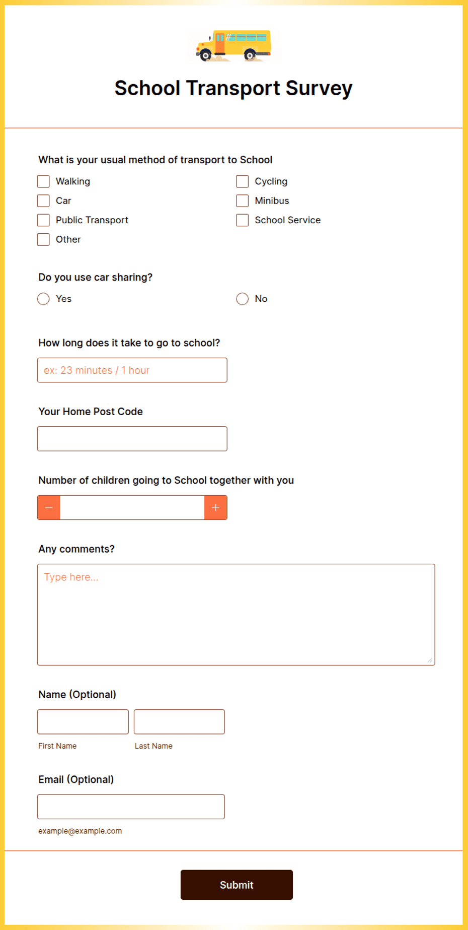 School Transport Survey Form Template | Jotform