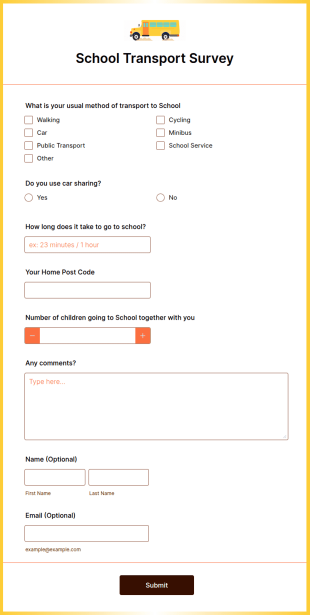 School Transport Survey Form Template