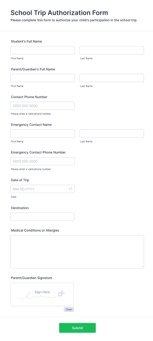 School Trip Authorization Form Template