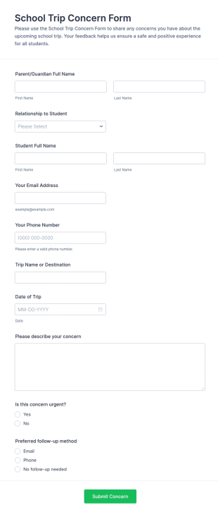 School Trip Concern Form Template