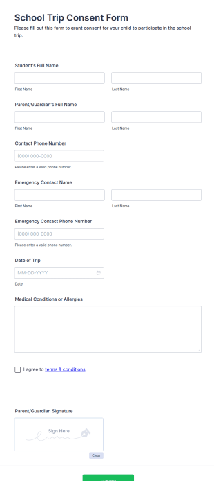 School Trip Consent Form Template