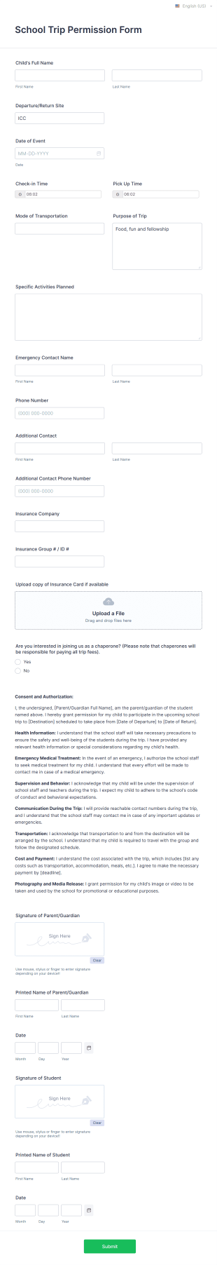 School Trip Permission Form Template