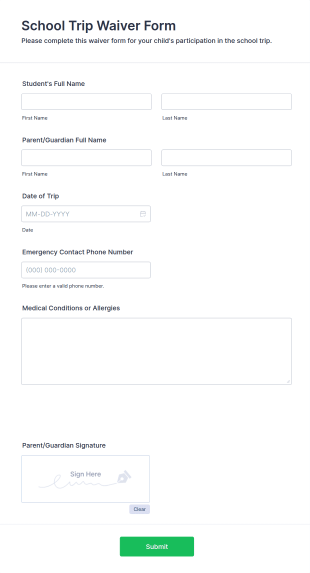 School Trip Waiver Form Template