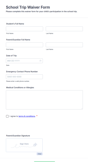 School Trip Waiver Form Template