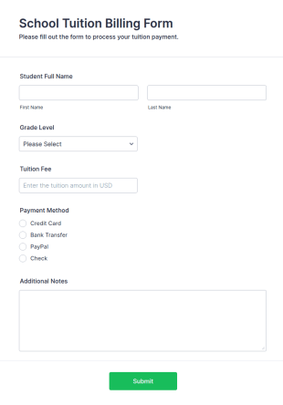 School Tuition Billing Form Template
