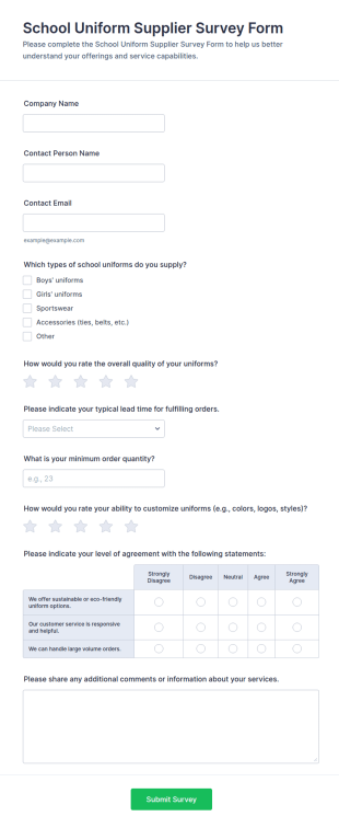 School Uniform Supplier Survey Form Template