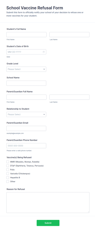 School Vaccine Refusal Form Template