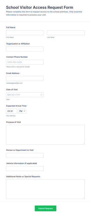 School Visitor Access Request Form Template