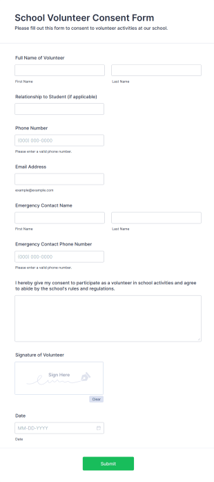 School Volunteer Consent Form Template