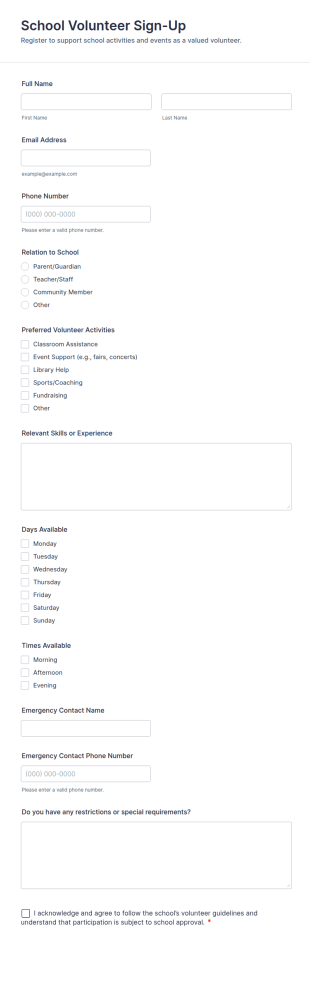 School Volunteer Sign Up Form Template