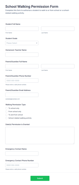 School Walking Permission Form Template