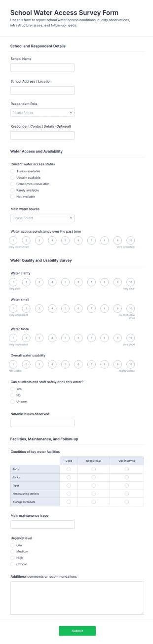 School Water Access Survey Form Template
