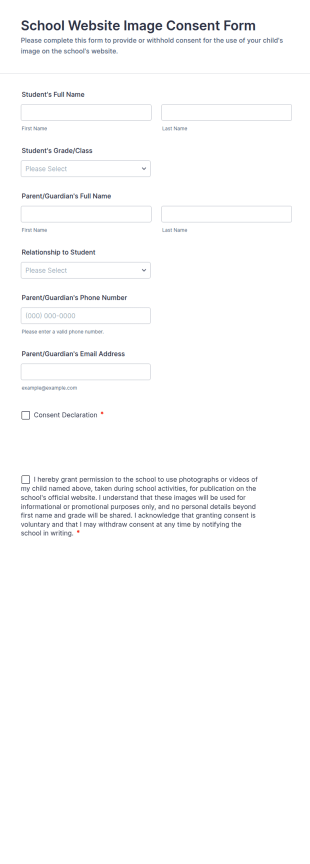 School Website Image Consent Form Template