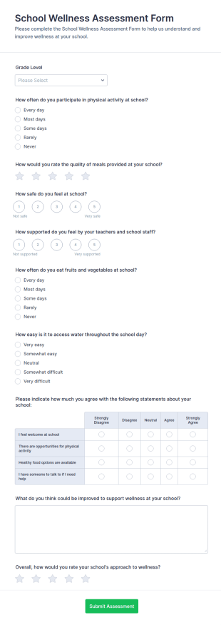 School Wellness Assessment Form Template