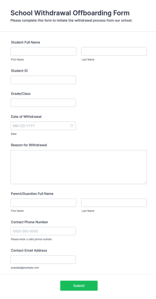 School Withdrawal Offboarding Form Template