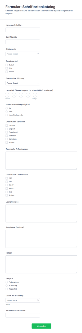 Schriftarten Katalog Formular