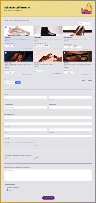 Schuhbestellformular Form Template