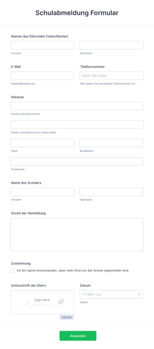Schulabmeldung Formular Form Template
