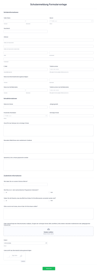 Schulanmeldung Formularvorlage
