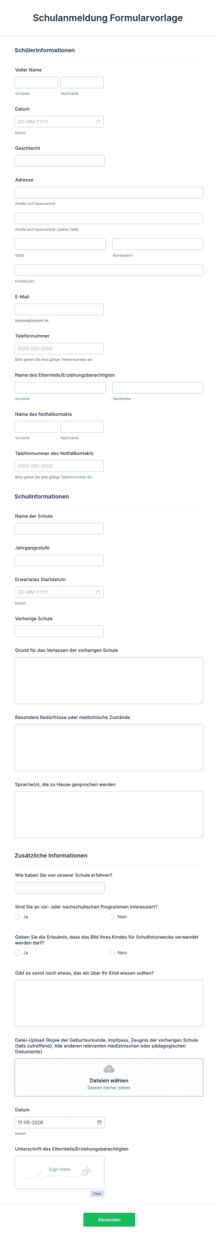 Schulanmeldung Formularvorlage