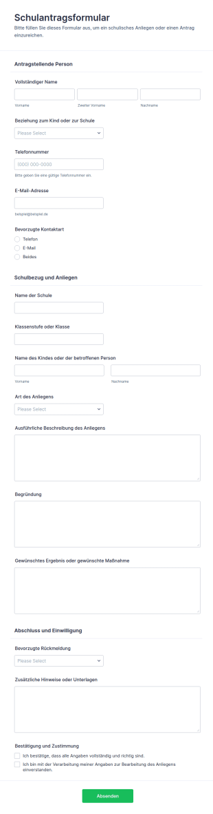 Schulantrag Formular