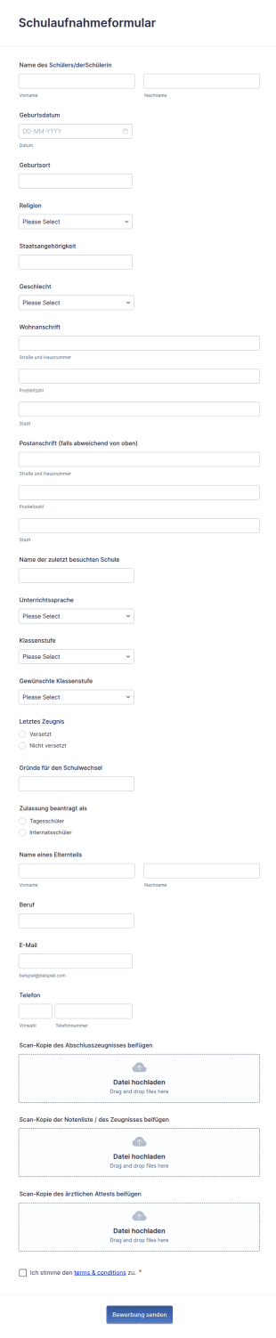 Schulaufnahmeformular