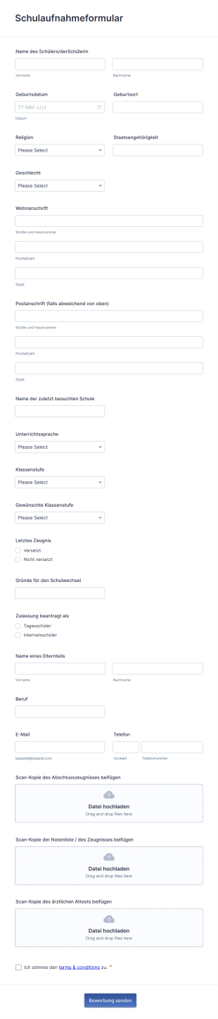 Schulaufnahmeformular Form Template