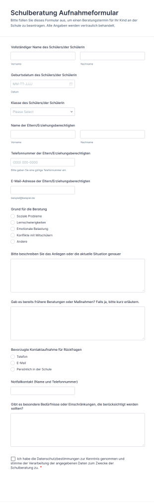 Schulberatung Aufnahmeformular